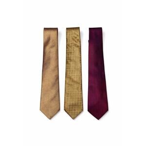 Charvet Paris Silk Necktie Lot Of 3 Luxury Designer Mens Ties Gold Burgundy
